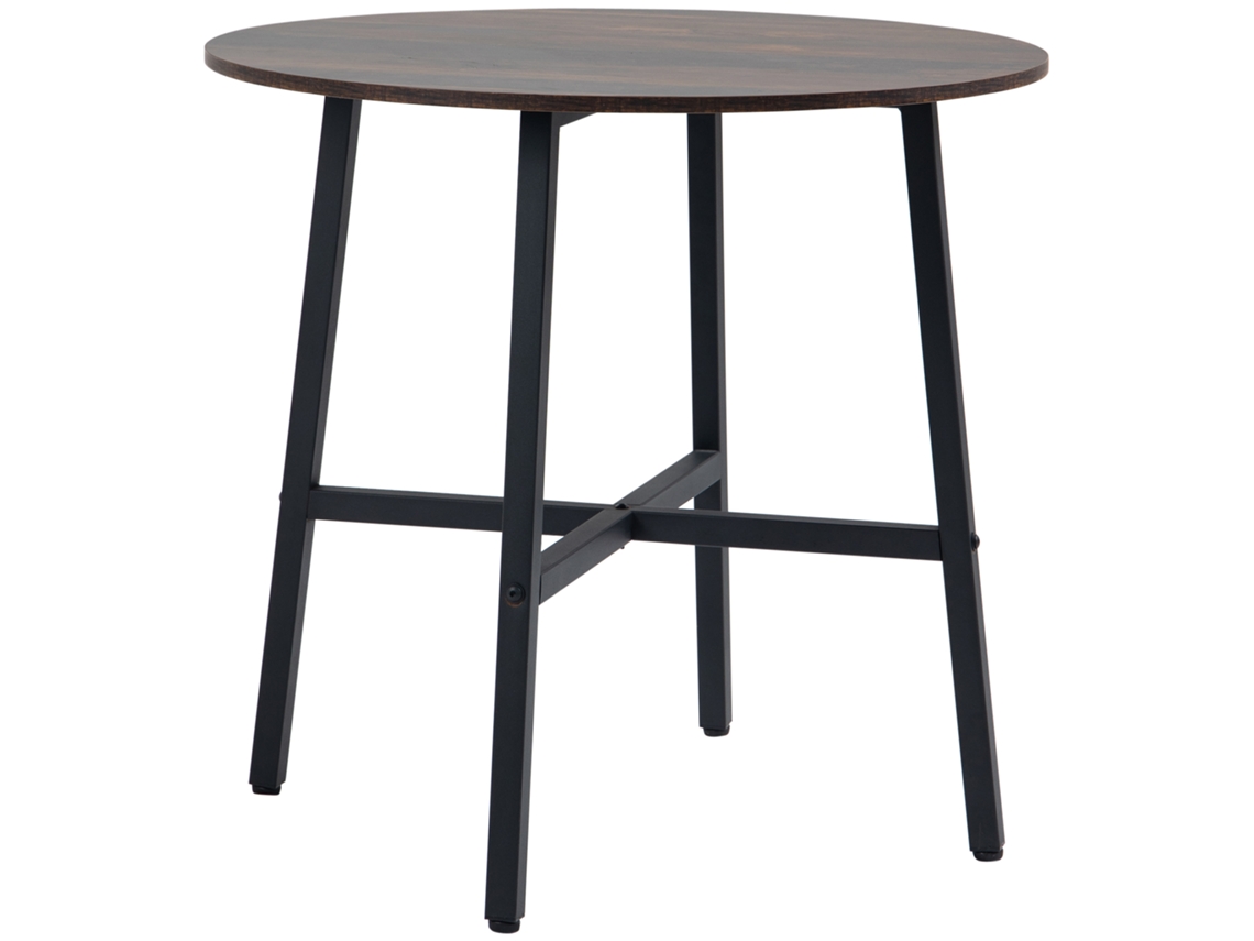 Mesa De Comedor Redonda Para 4 Personas, Patas De Acero Negro Rústico, Ø80
