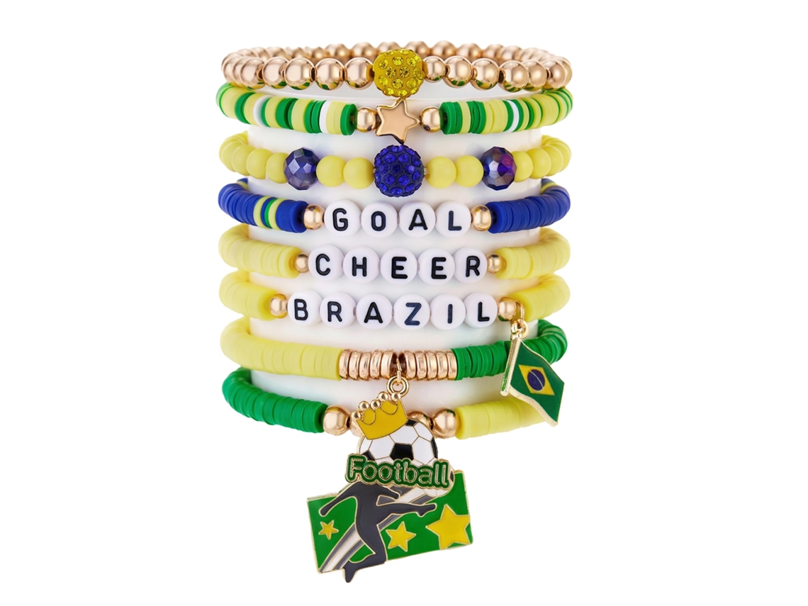 Set 7-8 Pulseras Elásticas De Fútbol Para Mujer Con Dijes, Accesorios Para Hinchas.
