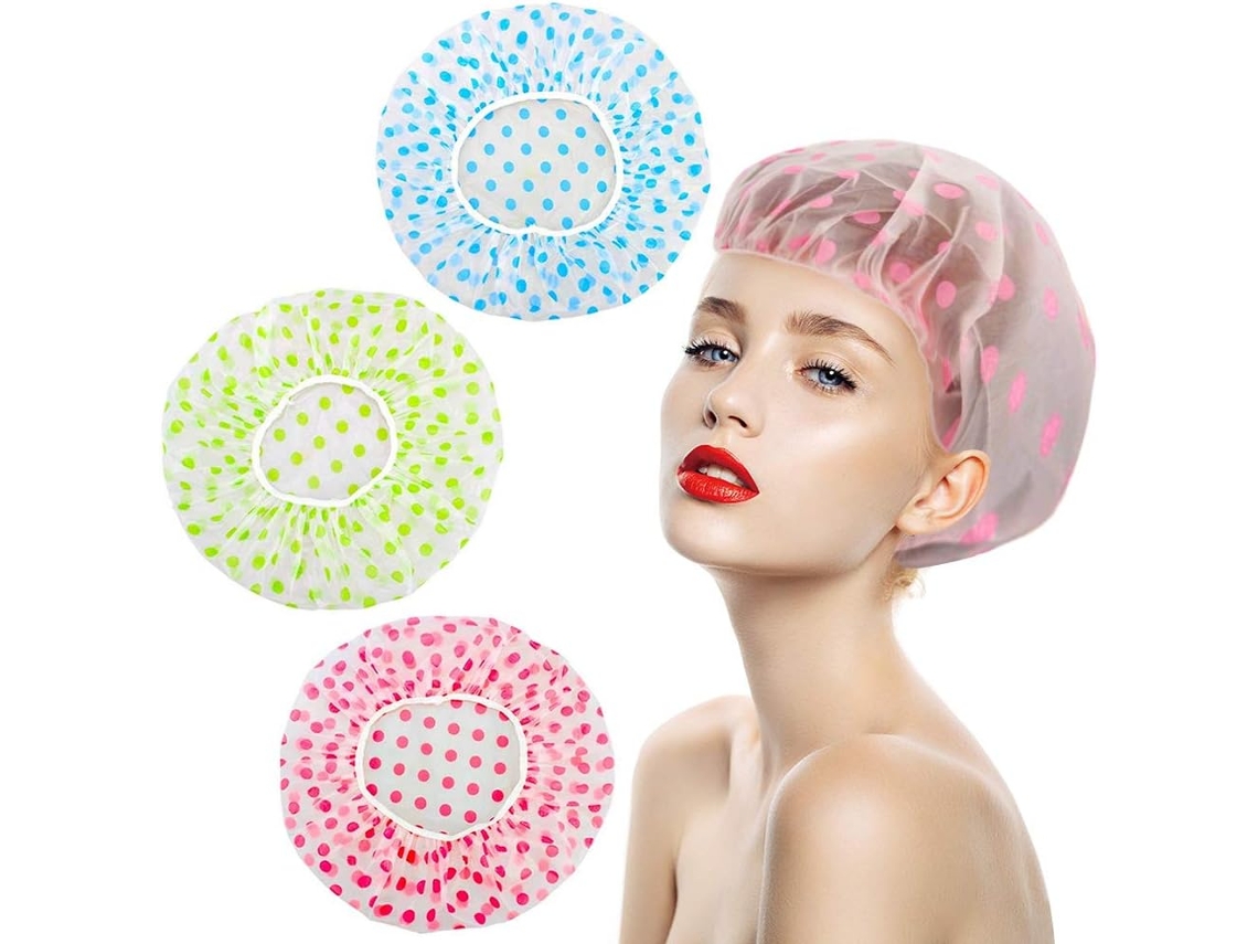 Juego de 3 gorros de ducha impermeables y reutilizables - Multicolor