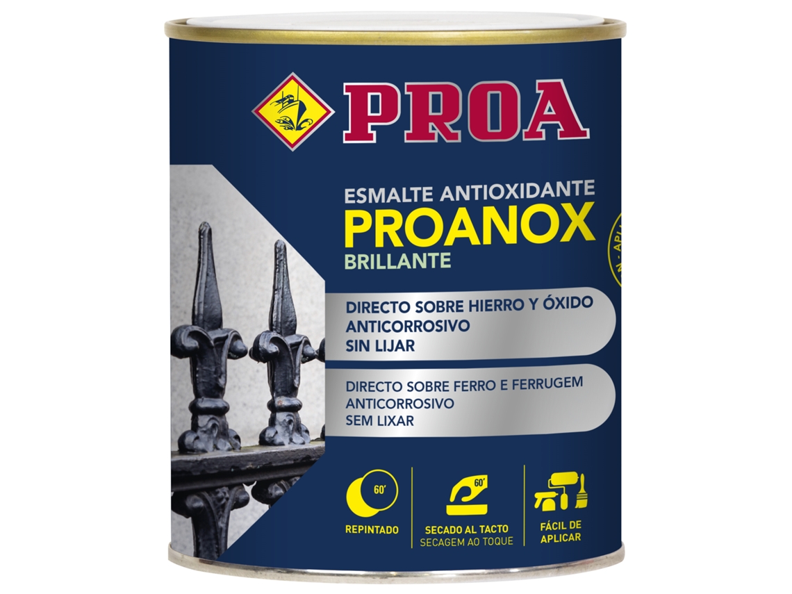 Esmalte antioxidante directo sobre óxido BRILLANTE Blanco 4 L Pintar sobre hierro y óxido sin necesidad de imprimación Proanox