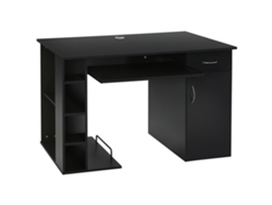 Escritorio Para Ordenador Multimedia Con Almacenamiento, Estante, Cajón Y Bandeja Para Teclado, Mdf, 120x60x74 Cm, Negro
