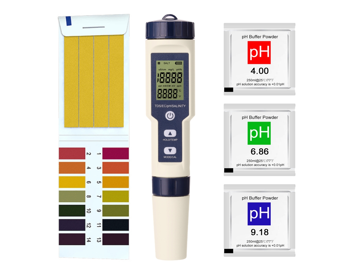Medidor De Calidad Del Agua 5 En 1: Ph/ec/tds/salinidad/termómetro Digital Profesional