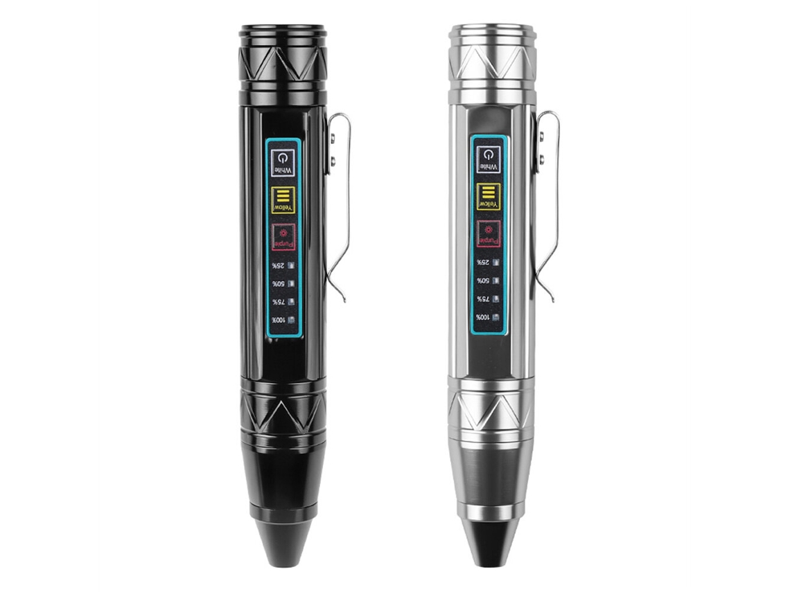 Linterna con forma de bolígrafo Black-bikight de 4 LED, 365 nm + 395 nm + amarillo + blanco, recargable por USB, para dinero y orina de mascotas.