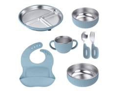 Kit De Talheres Para Bebês, 7 Peças De Talheres Para Crianças,  Silicone E Aço Inoxidável (azul)
