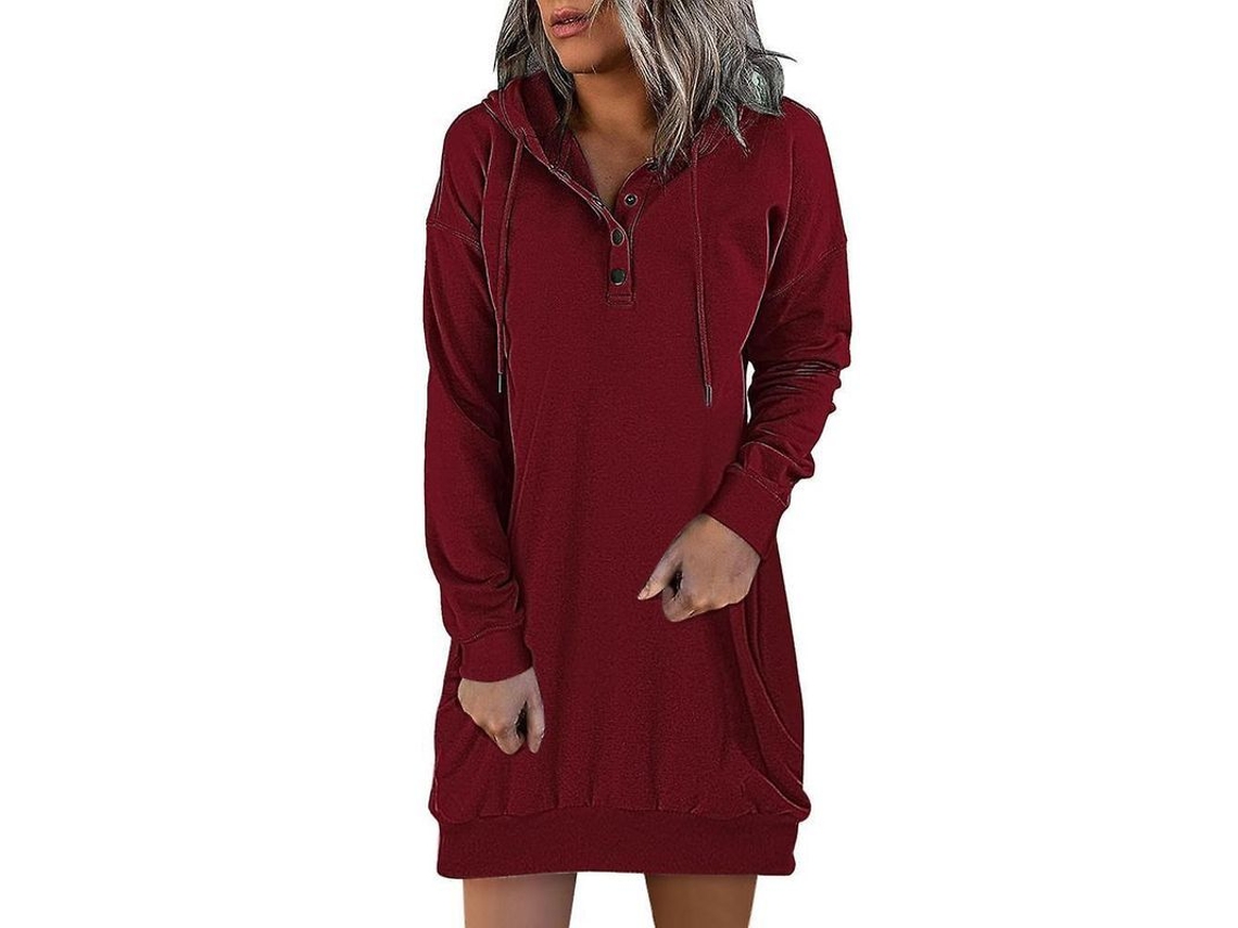 2026-vestido Sudadera Con Capucha Solidaria Otoño Invierno Manga Larga Casual Mujer Xl Borgoña
