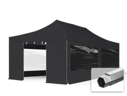 Carpa plegable de 4 x 8 m, aluminio profesional de 50 mm, laterales con ventanas panorámicas, color negro