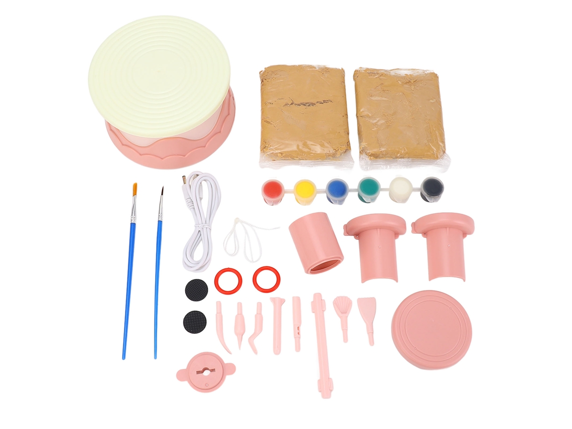 Ats-rueda De Alfarería Para Niños Con Herramientas De Escultura Kit Completo De Pintura Para Principiantes Rosa