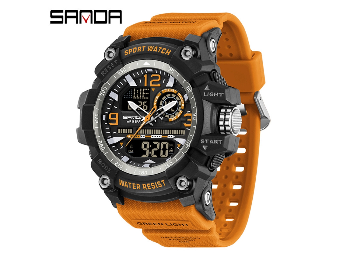 Reloj Despertador Electrónico Multifuncional (negro Y Naranja) Con Acabado Luminoso, Resistente Al Agua Y A Los Golpes.