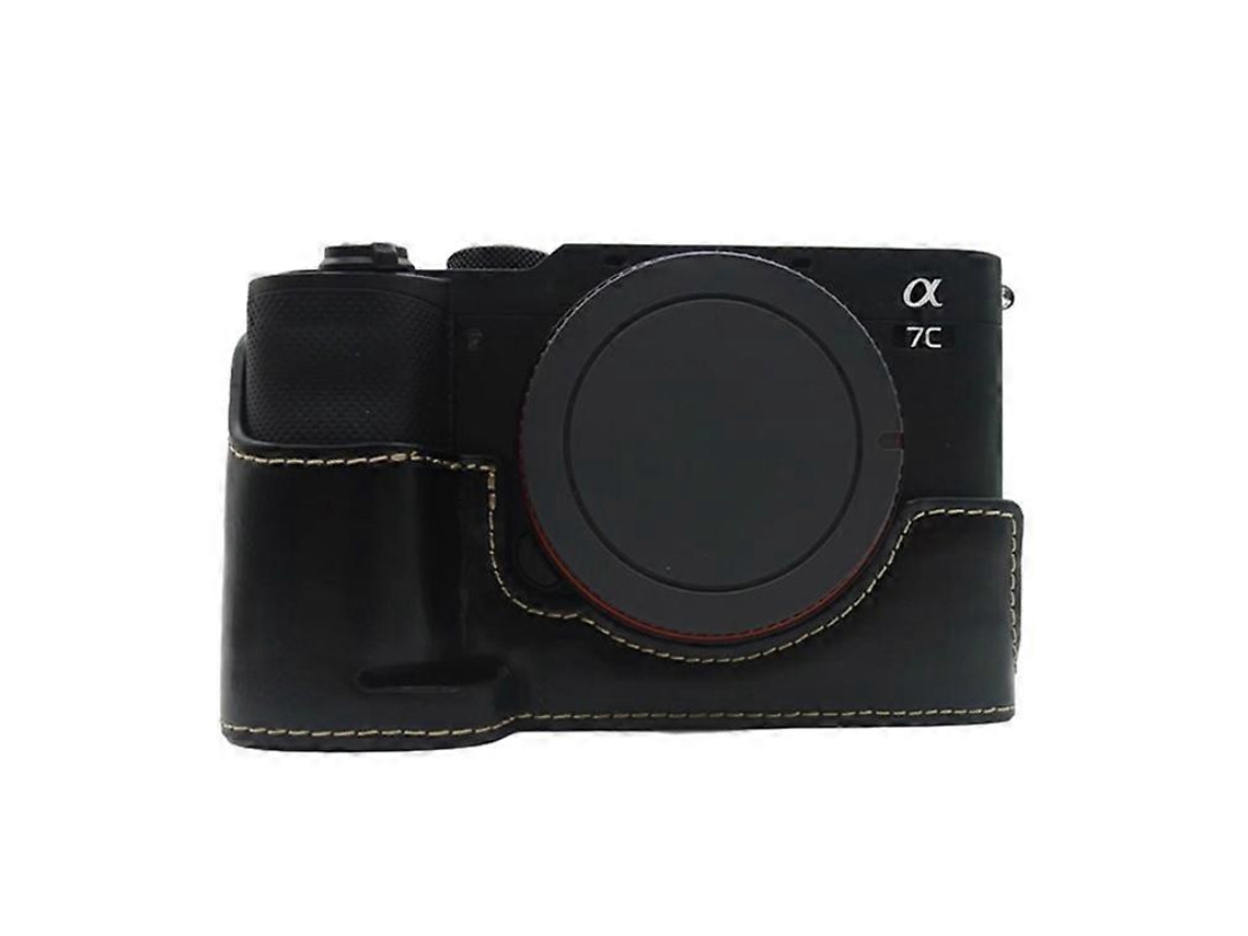 Estuche de piel sintética para cámara compatible con Sony Alpha 7c, con parte inferior protectora y diseño de apertura para batería Facpoet