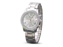 Reloj De Pulsera Analógico Redondo De Cuarzo Con Decoración De Cristal (plateado)