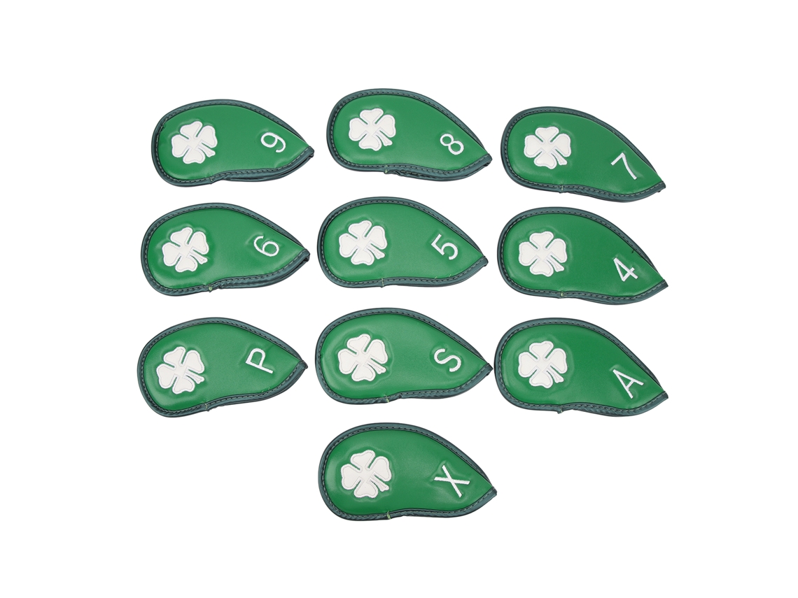 2026-10 Fundas Para Cabezas De Palos De Golf Patrón Trébol De Cuatro Hojas Pu Impermeable Para Hierros Verdes