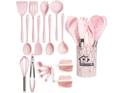 18 Piezas De Utensilios De Cocina De Silicona Antiadherentes Resistentes Al Calor Rosa Gertiz