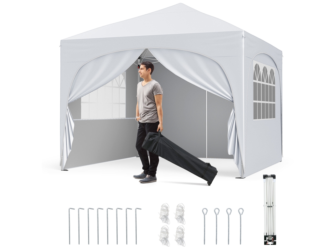 Tienda Plegable Con Toldo Integral Costway Altura Regulable (3 X 3 M - Tela Oxford - Blanco)