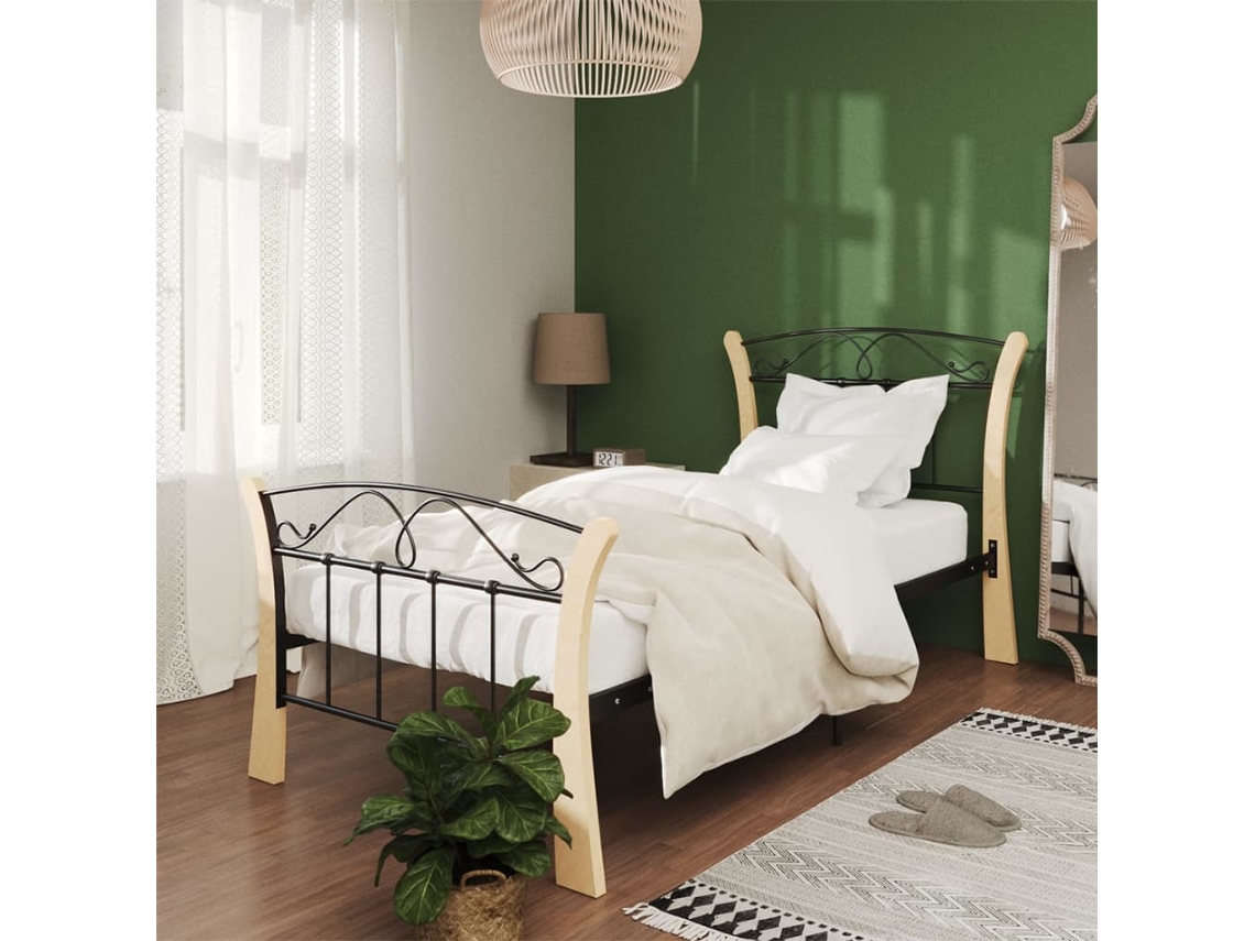 Cama con Plataforma de Metal Negro (90x200 cm)