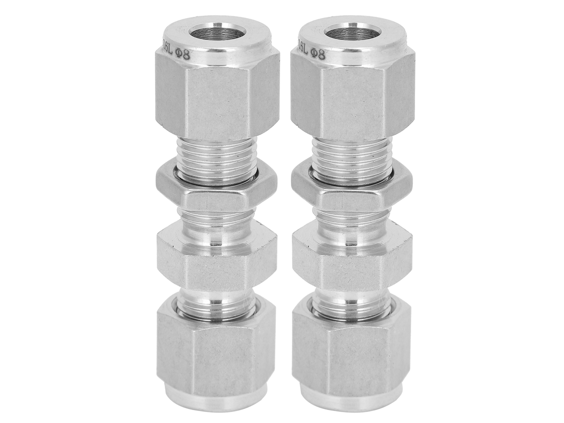 2 Piezas Conector De Pared De Compresión Acero Inoxidable 316 Con Doble Ferrulo Accesorio Ф8