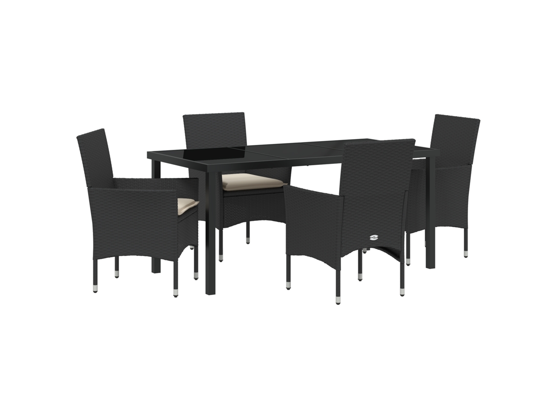 Conjunto de comedor de jardín VidaXL de 5 piezas con cojines en ratán de poliéster negro