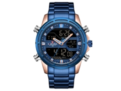 Reloj De Hombre De Acero Inoxidable Resistente Al Agua Con Movimiento Electrónico, Caja De Oro Rosa, Azul