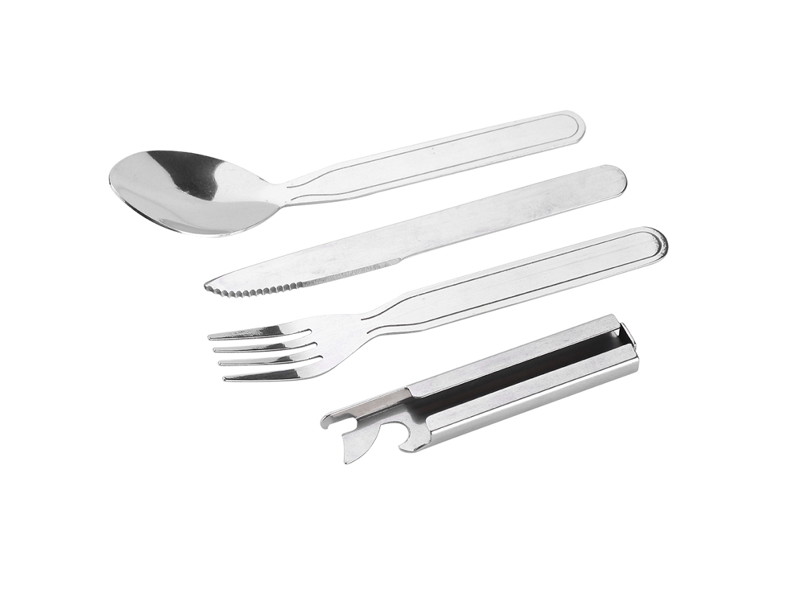 Juego de cubiertos de acero inoxidable: tenedor, cuchara, cuchillo y abridor (4 piezas) RNEMITERY