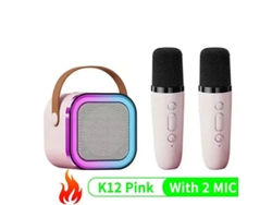 Karaoke portátil para niños Gusshious K12 con Bluetooth y micrófonos semi-inalámbricos - Rosa