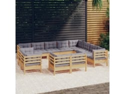 Conjunto de salón de jardín de 12 piezas con cojines grises en pino macizo DKD Home Decor