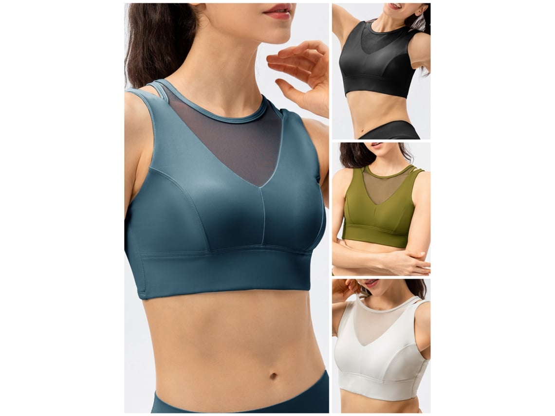 2026rebe-top Mujer Yoga Bra Con Malla Y Corte Vacío Sin Armadura Para Ejercicio Running Entrenamiento Casual