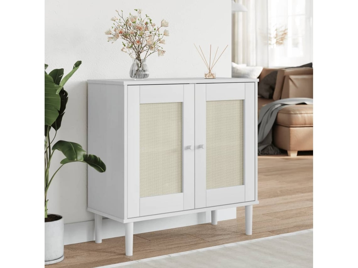 Aparador Senja Aspecto De Ratán Madera Pino Blanco 80x35x80 Cm