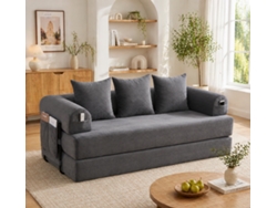 Sofá Cama Plegable Metálico Con Cojines Gris Oscuro