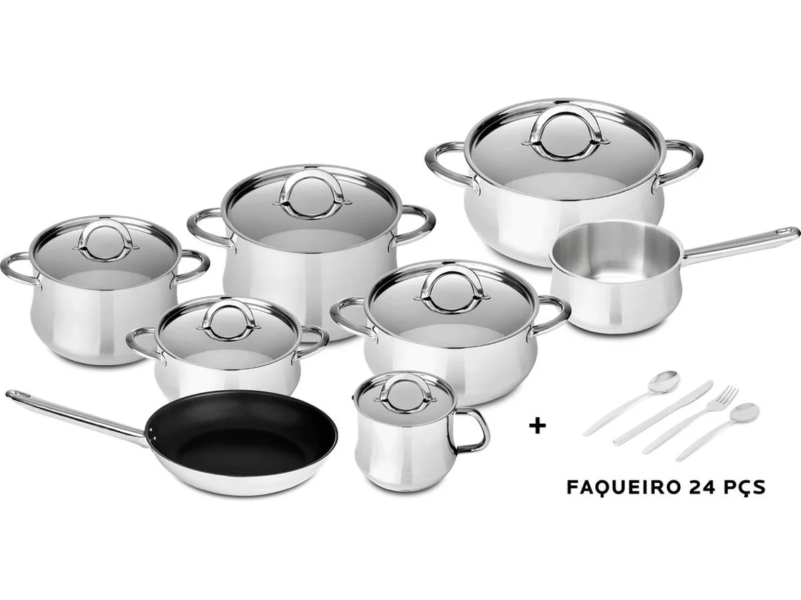 Batería de Cocina SILAMPOS Sagres (8 Piezas + Cubertería de 24 Piezas)