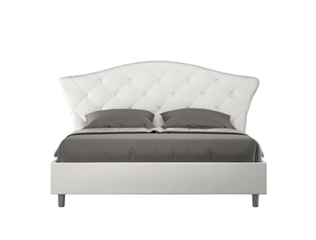 Cama Doble Queen Size con Base Tapizada LangreITYHOME (160 x 190 cm - Paneles de Melamina y Piel Sintética)
