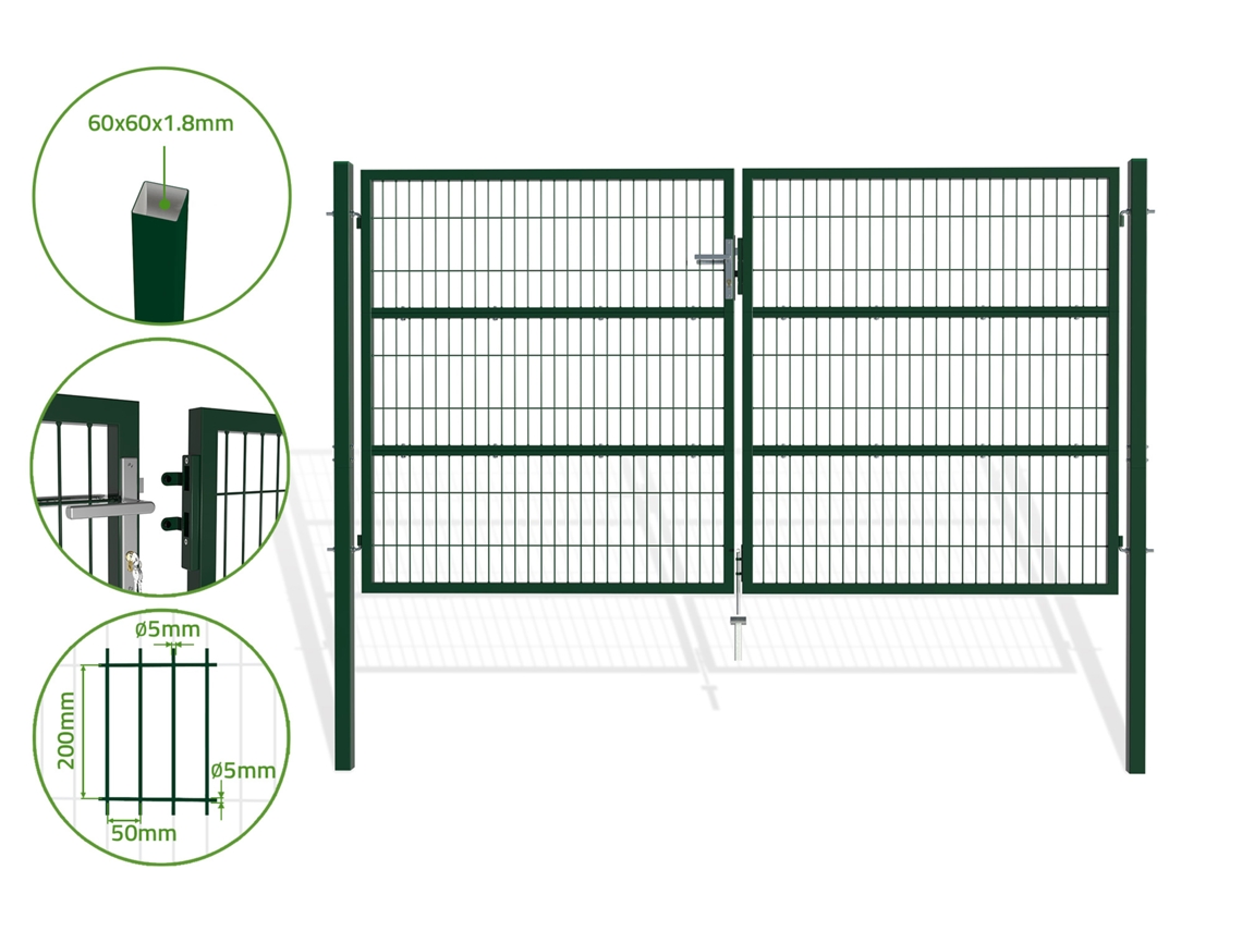 Puerta batiente de malla metálica 3m razo A.160cm verde