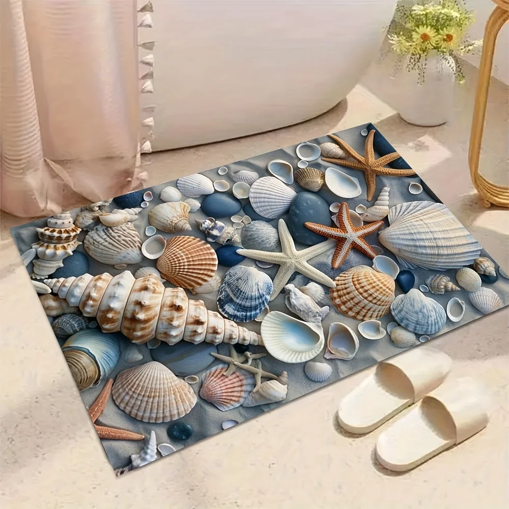 (40x60cm) Alfombra De Baño Con Temática Oceánica, Antideslizante Y Resistente Al Desgaste, Suave Y Cómoda, Lavable A Máquina.