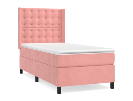 vidaXL Cama con somier y colchón 90x200 cm terciopelo rosa