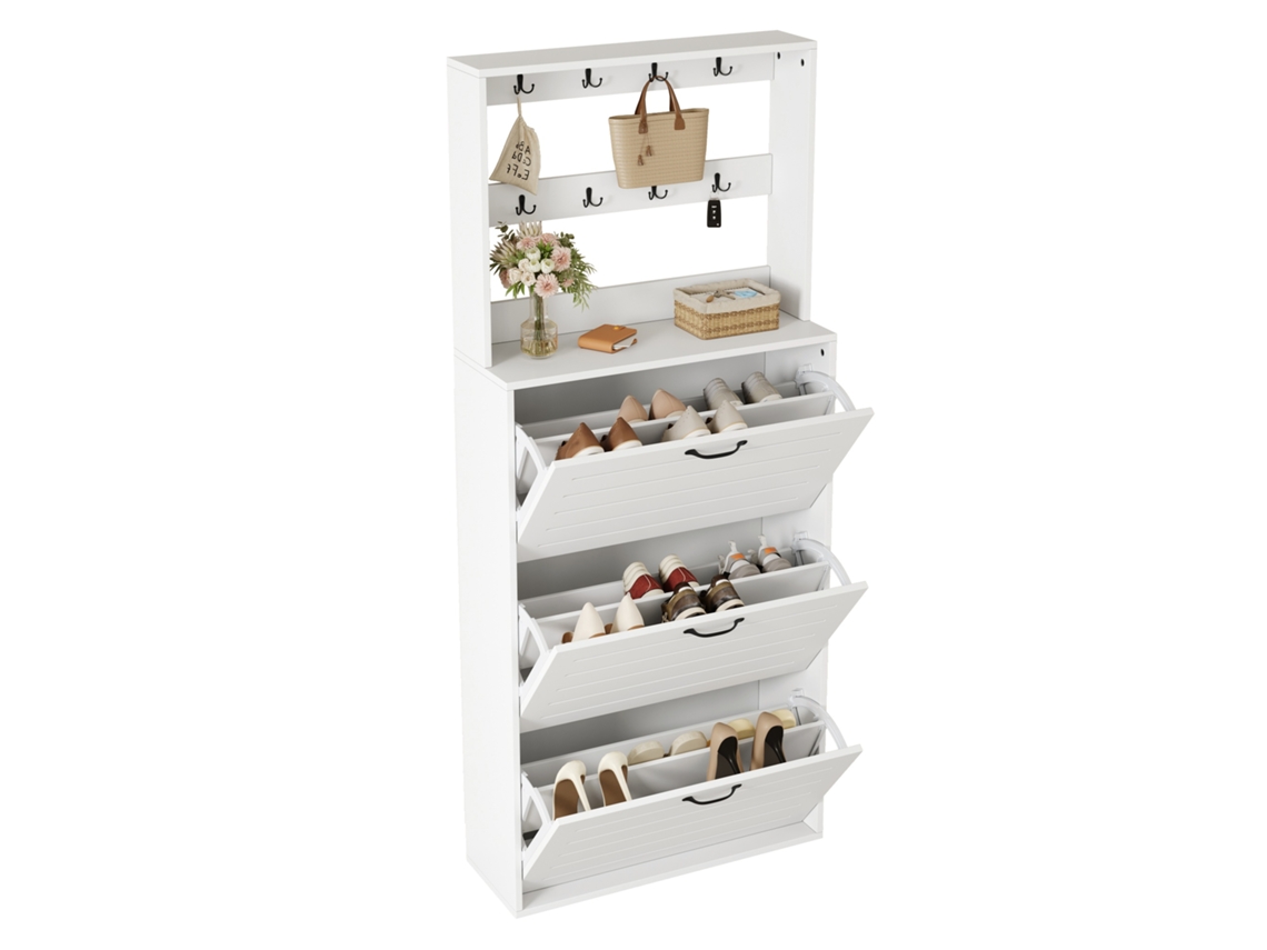 Zapatero con 3 puertas y estante para zapatos, blanco, MOBRIO