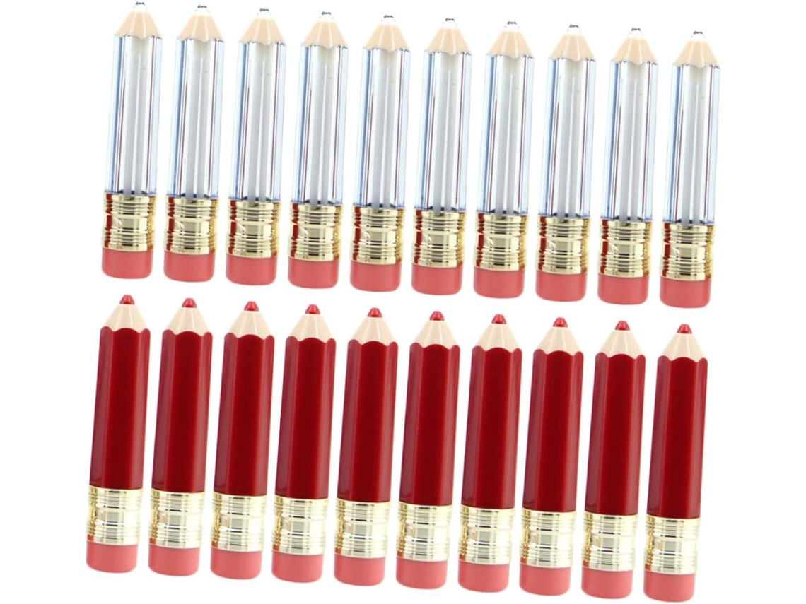 De 20 Tubos De Batom Vazios, De Plástico Transparente E Vermelho, Tamanho Mini Lápis.