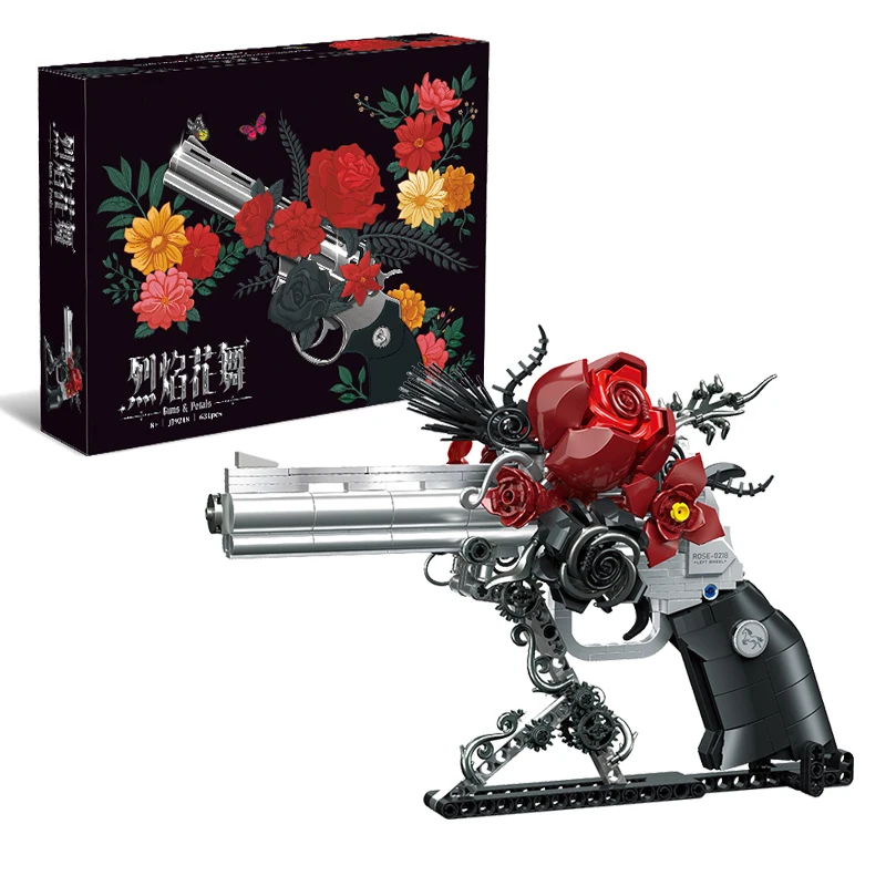 Conjunto De Blocos De Montar Rose Revolver Com 631 Peças, Kit Para Montar Pistola De Flores.