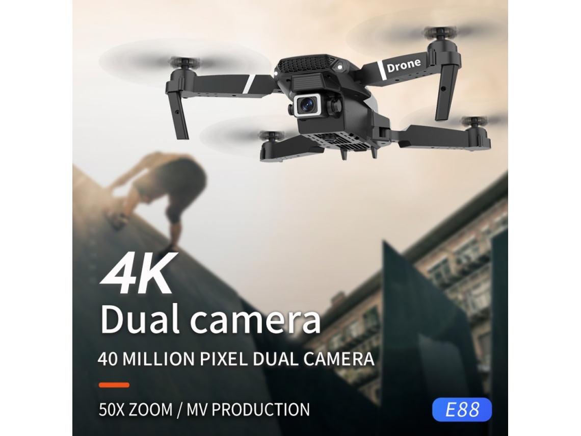 E88Pro Mini Drone con cámara 4K (Cámara doble - Duración de la batería: 15 min - Negro) YIZHOOD