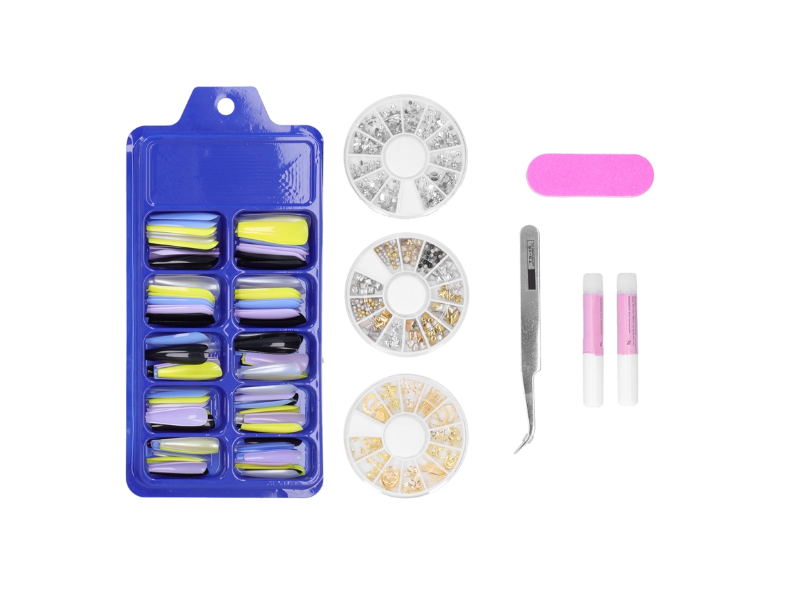 Uñas Postizas Largas Y Coloridas Con Cobertura Completa Y Estuche De Manicura.