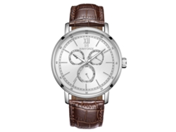 Reloj De Pulsera De Cuarzo Para Hombre Naviforce Con Correa De Cuero, Resistencia Al Agua De 3 Atm Y Esfera Blanca De Tres Subesferas.