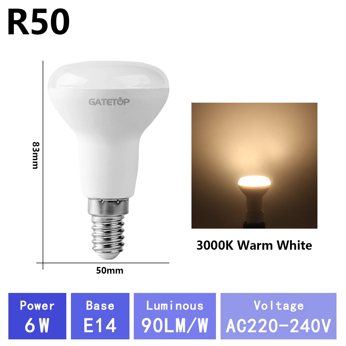 (r50 3000k, Ac220v-240v) Paquete De 3 Bombillas Led Para Baño, Sin Parpadeo, Para Uso Doméstico.