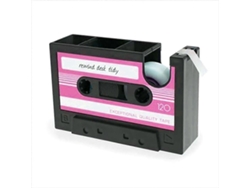 Dispensador de cintas de casete con portalápices, estilo retro, rosa y negro GOKOCO