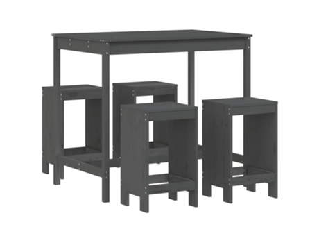 Conjunto 5 de mesa y taburetes altos jardín VIDAXL madera pino gris