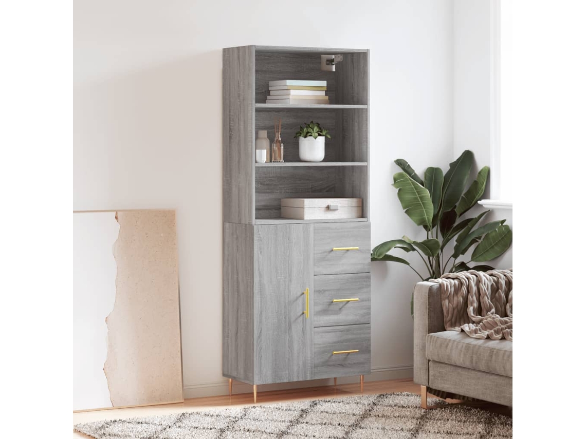Aparador Alto Madera Contrachapada Gris Sonoma 69,5x34x180 Cm