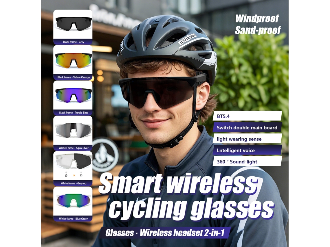 Gafas De Ciclismo Inteligentes Qy-pro2 Con Bluetooth 5.4 Y Montura Blanca Y Gris Para Deportes Al Aire Libre