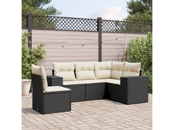 Conjunto de sofá de jardín de 5 piezas con cojines de mimbre sintético negro, Dkd Home Decor