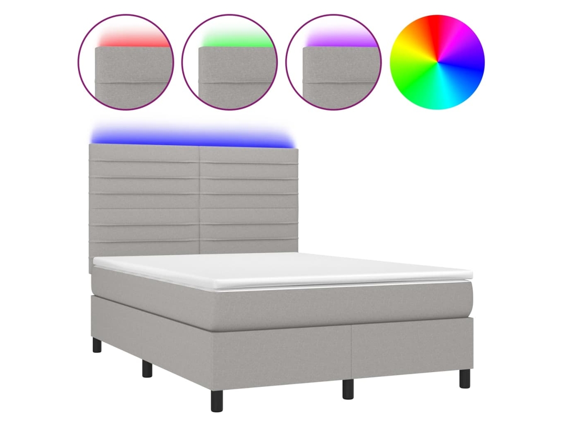 Maison Exclusive - Cama Box Spring Colchón Y Luces Led Tela Gris Claro 140x190 Cm