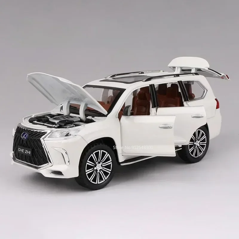 (lx570 Blanco) 1:24 - Miniatura de coche de aleación de metal fundido a presión - Simulación de sonido y luz