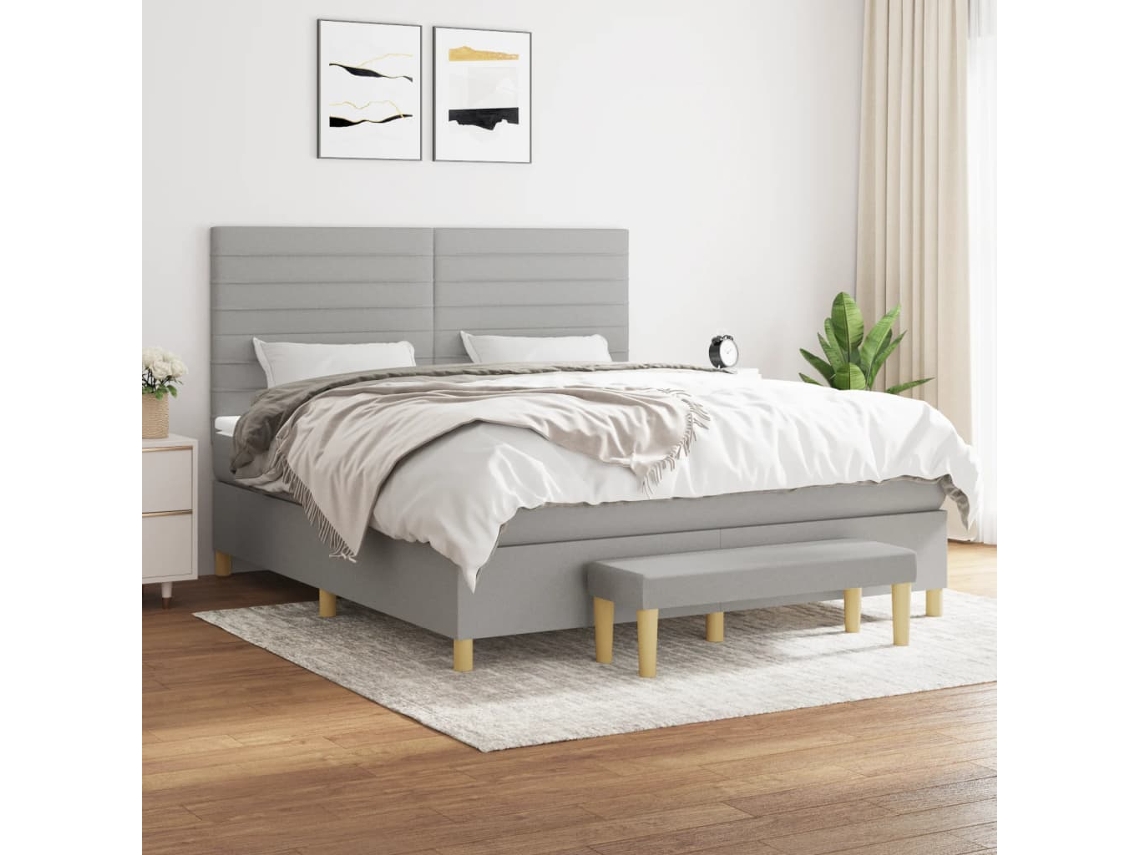 Cama Box Spring Con Colchón Tela Gris Claro 180x200 Cm