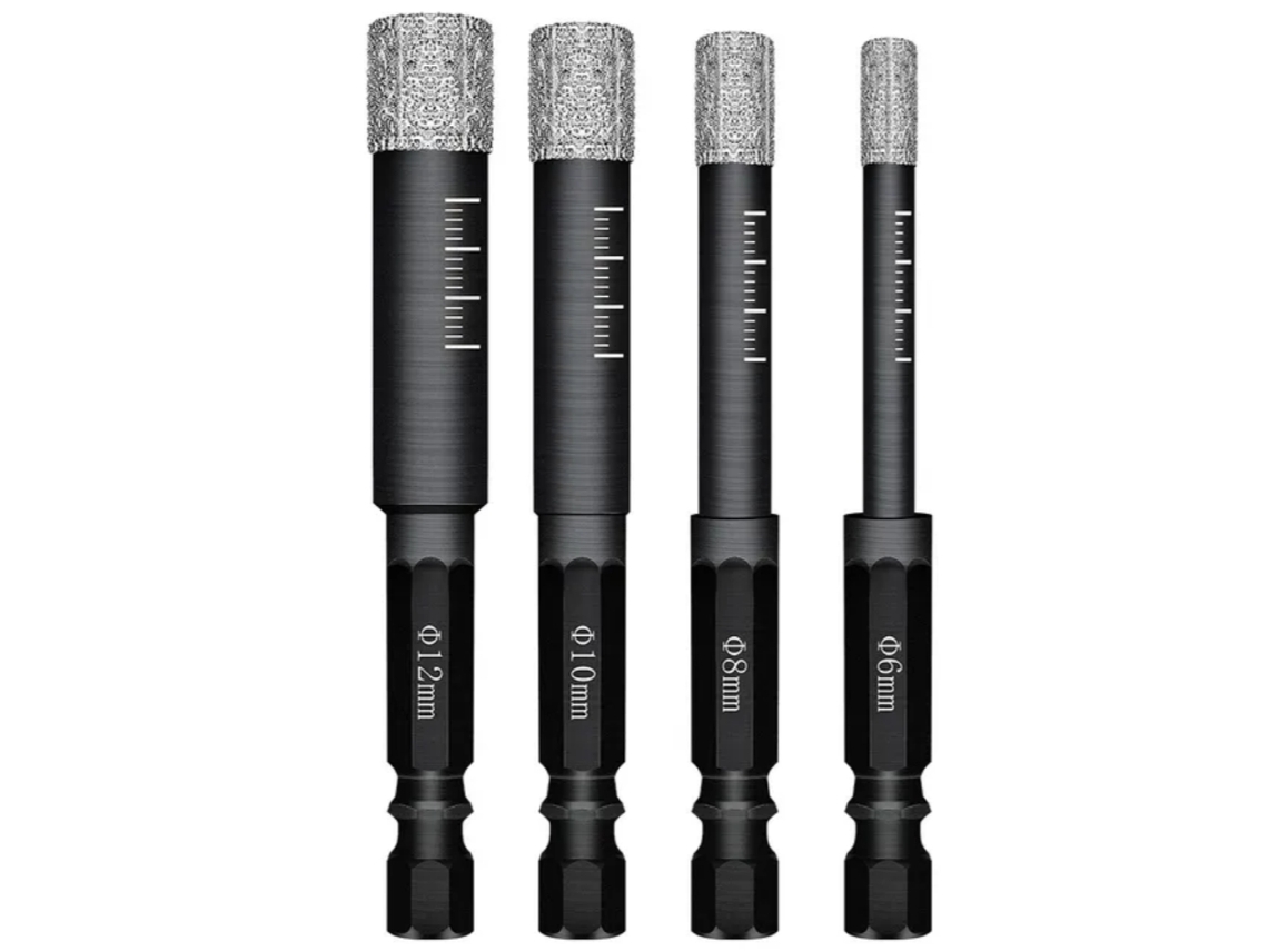 Juego De 4 Brocas Diamantadas Para Azulejos, Cerámica, Porcelana, Vidrio Y Piedra – Medidas: 6 Mm, 8 Mm, 10 Mm, 12 Mm.