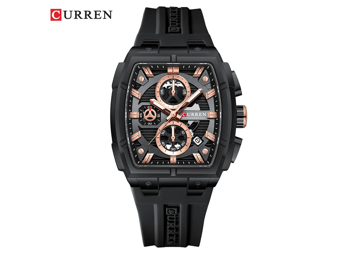 Reloj Cronógrafo Toneau De Seis Agujas (con Agujas Negras), Elegante Y Multifuncional (con Manecillas En Rosa).