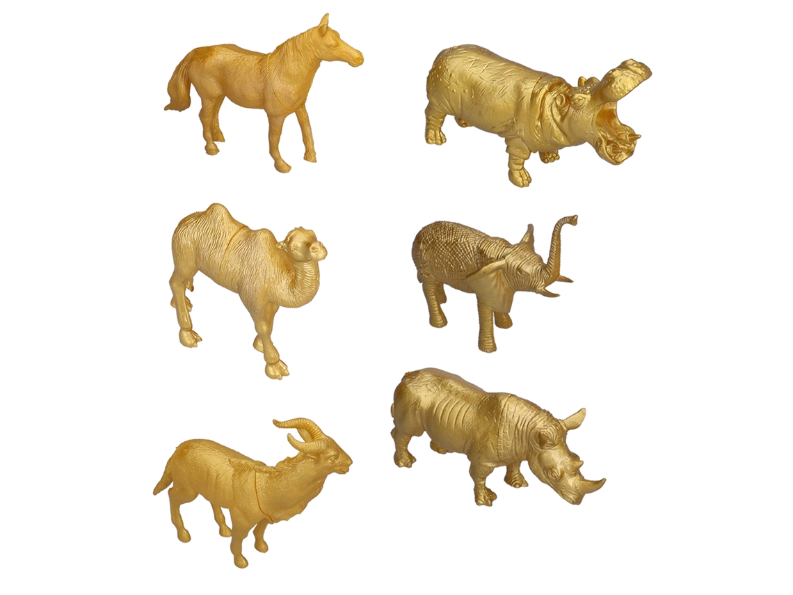Conjunto De 6 Figuras De Animales Salvajes Del Zoológico, De Pvc Sintético, Color Dorado, Para Niños De 3 Años En Adelante.
